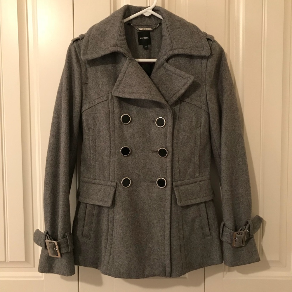 Express Pea coat, Gray Wool Blend, XS